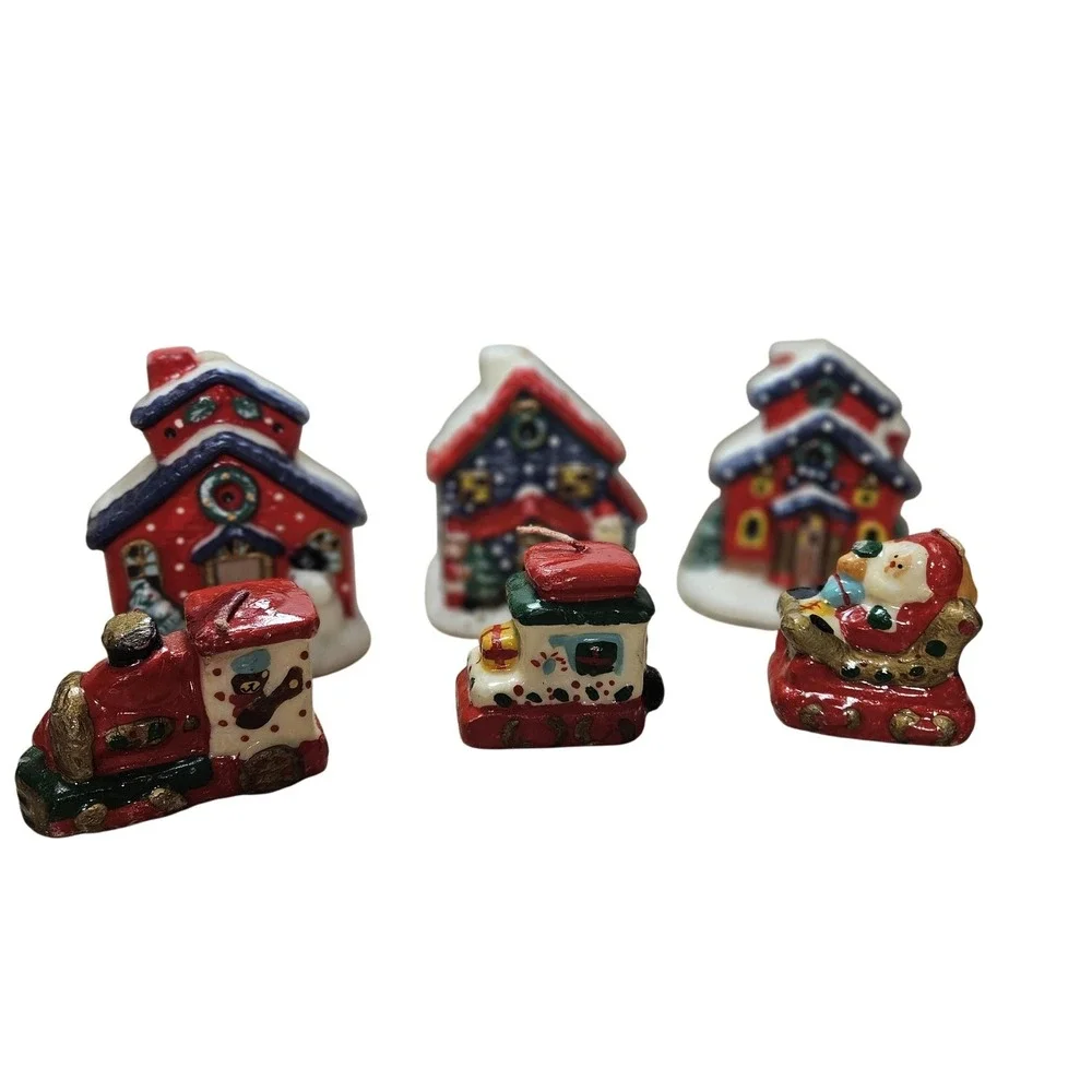 VTG Mini Christmas‎ Village Houses Train Hand Painted Candles Lot Holiday Decor
